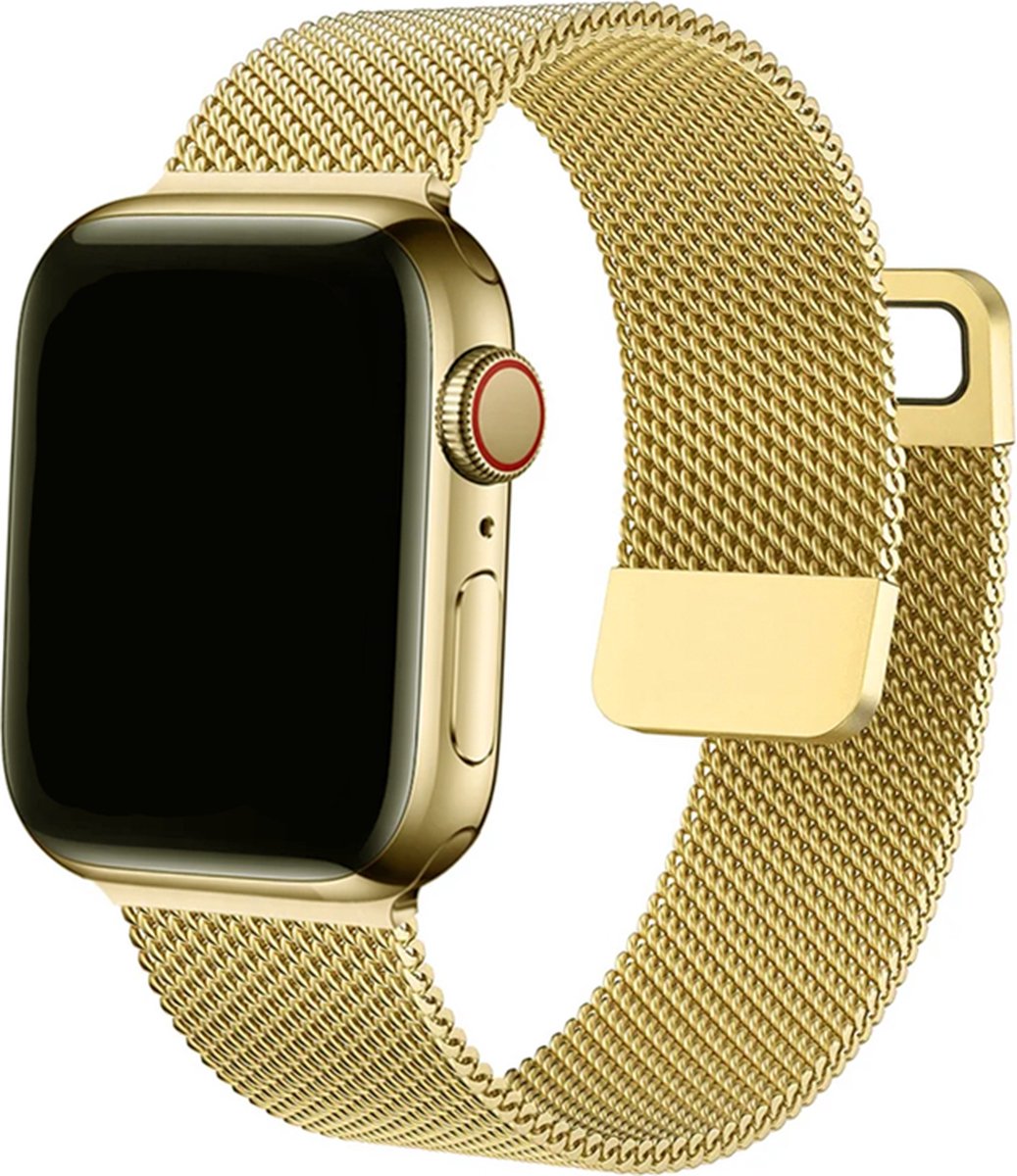 Innerlight® Magnetic - Goud - 42/44/45/46/49mm - Milanese band geschikt voor Apple Watch - Roestvrij staal - Dubbele magneet sluiting - Geschikt als Apple watch bandje voor Series 1/2/3/4/5/6/7/8/9/10/11/SE/Ultra/Ultra 2