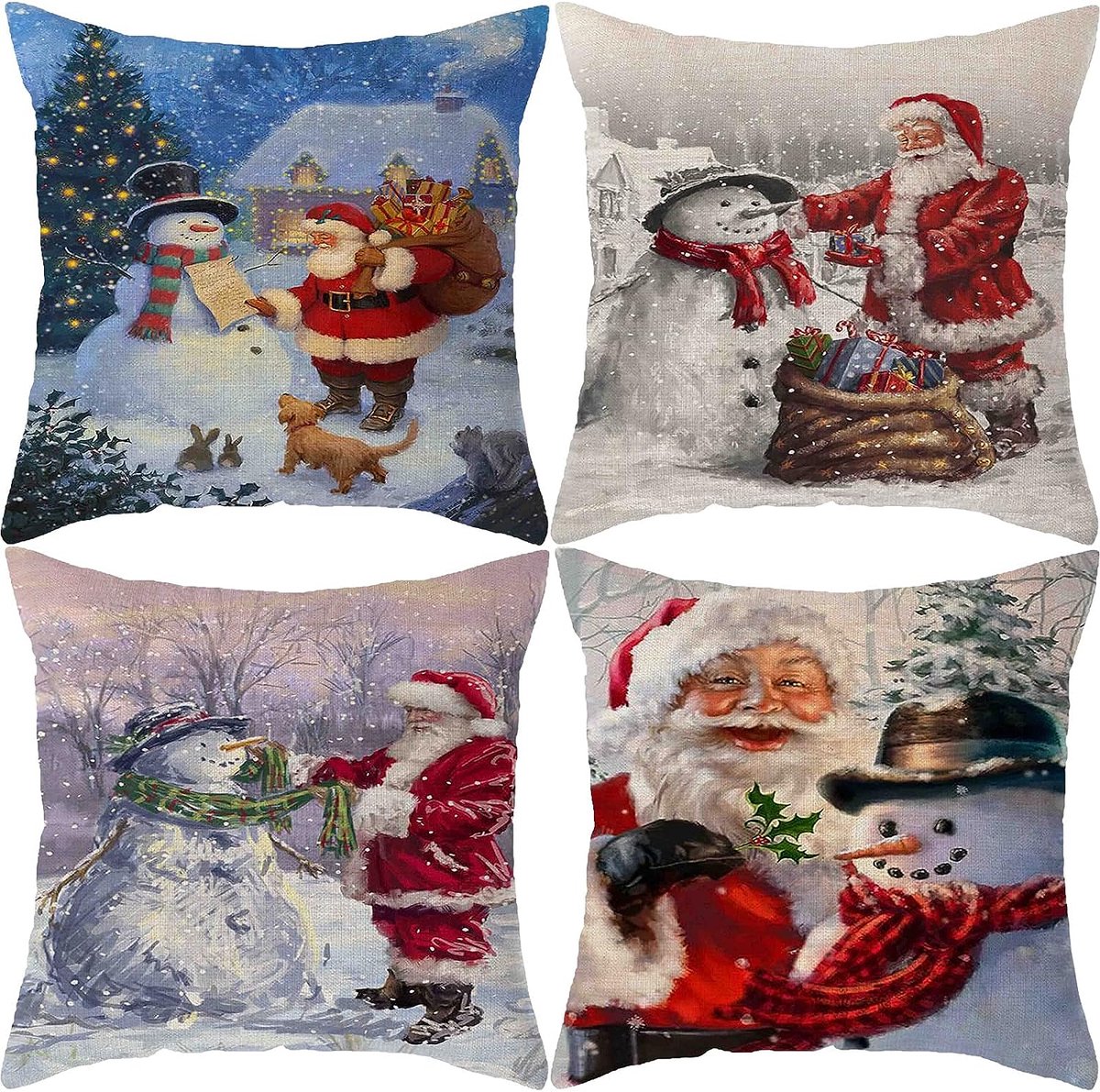 Artoid Mode Set van 2 kussenslopen met rendier en sneeuwvlokken, 45 x 45 cm, Merry Chrisrmas sierkussenovertrek