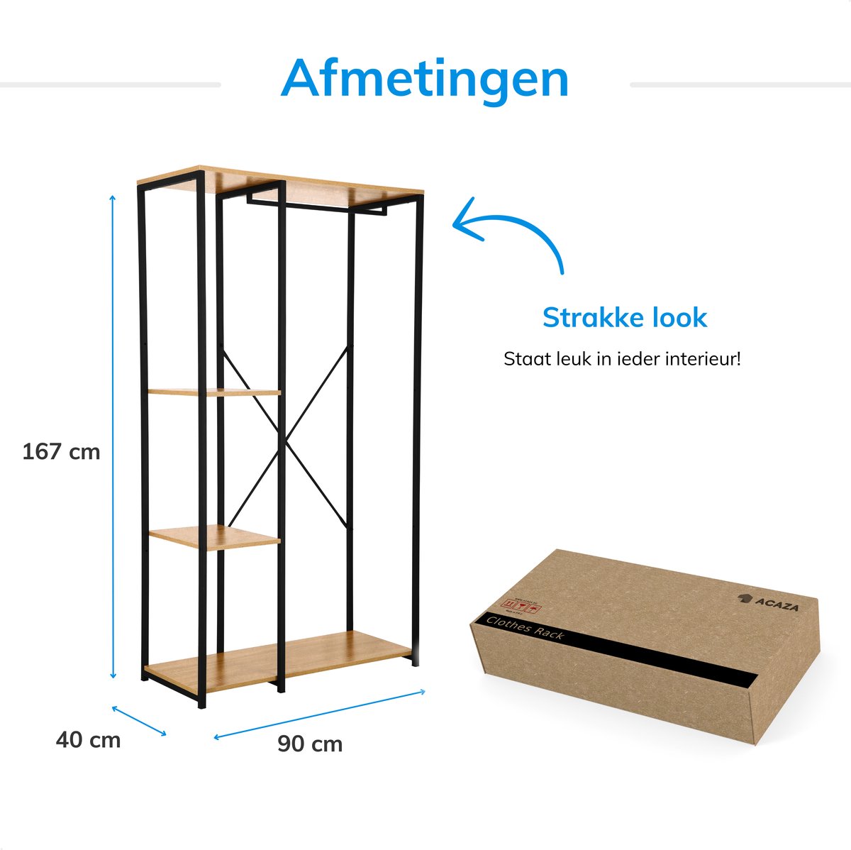 Kledingkast Vestvågøy open kast op wielen 176x90x40 cm zwart [en.casa