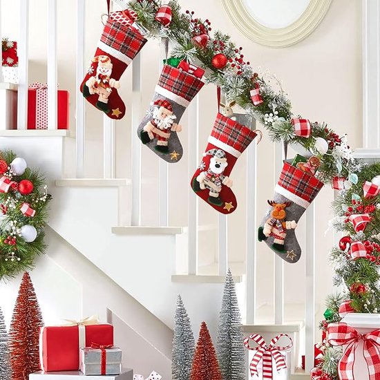 4 Pièces Chaussette De Noel,Noel Suspendre Bas Chaussettes Christmas,Stocking Xmas Sad Cadeau Bas,Chaussettes De Noël Decoration,Chaussettes De Noël Bas De Noël Botte,3D,Pour Décoration Cheminée
