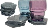 Marmeren onderzetters voor glazen- Onderzetters Marmer - 6 hoekig - Natuurstenen - 8 stk.