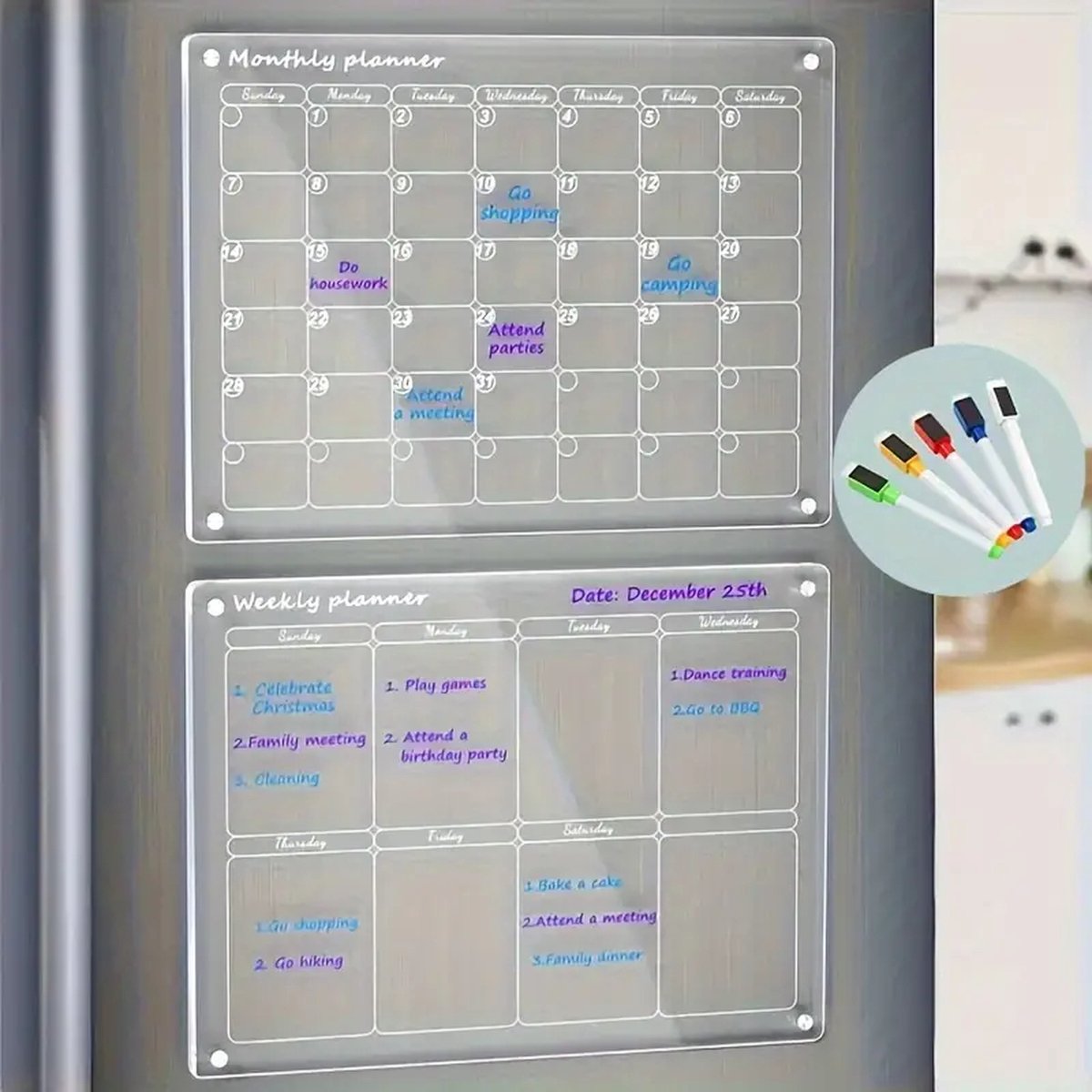 Magnetische week en maandplanner transparant inclusief stiften - weekplanners - weekplanner - maandplanners - familieplanner - werkplanner - kalender - organizer - organizers - 2024 - Merkloos