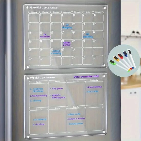 Magnetische week en maandplanner transparant inclusief stiften - weekplanners - weekplanner - maandplanners - familieplanner - werkplanner - kalender - organizer - organizers - 2024