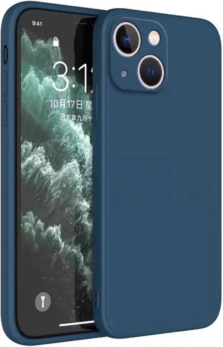 iPhone 15 Hoesje - Donkerblauw - Siliconen Case - Back Cover - Telefoonhoesje - OXILO