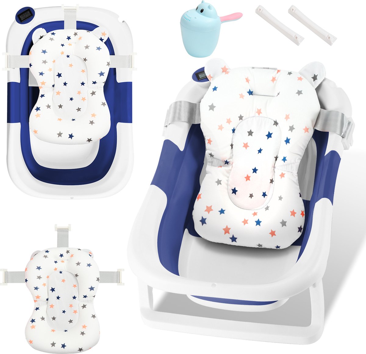 Goedkoopste Opvouwbaar Baby Bad - Babybadje met Digitale Thermometer - Kinderbad - Incl Badkussen - Blauw