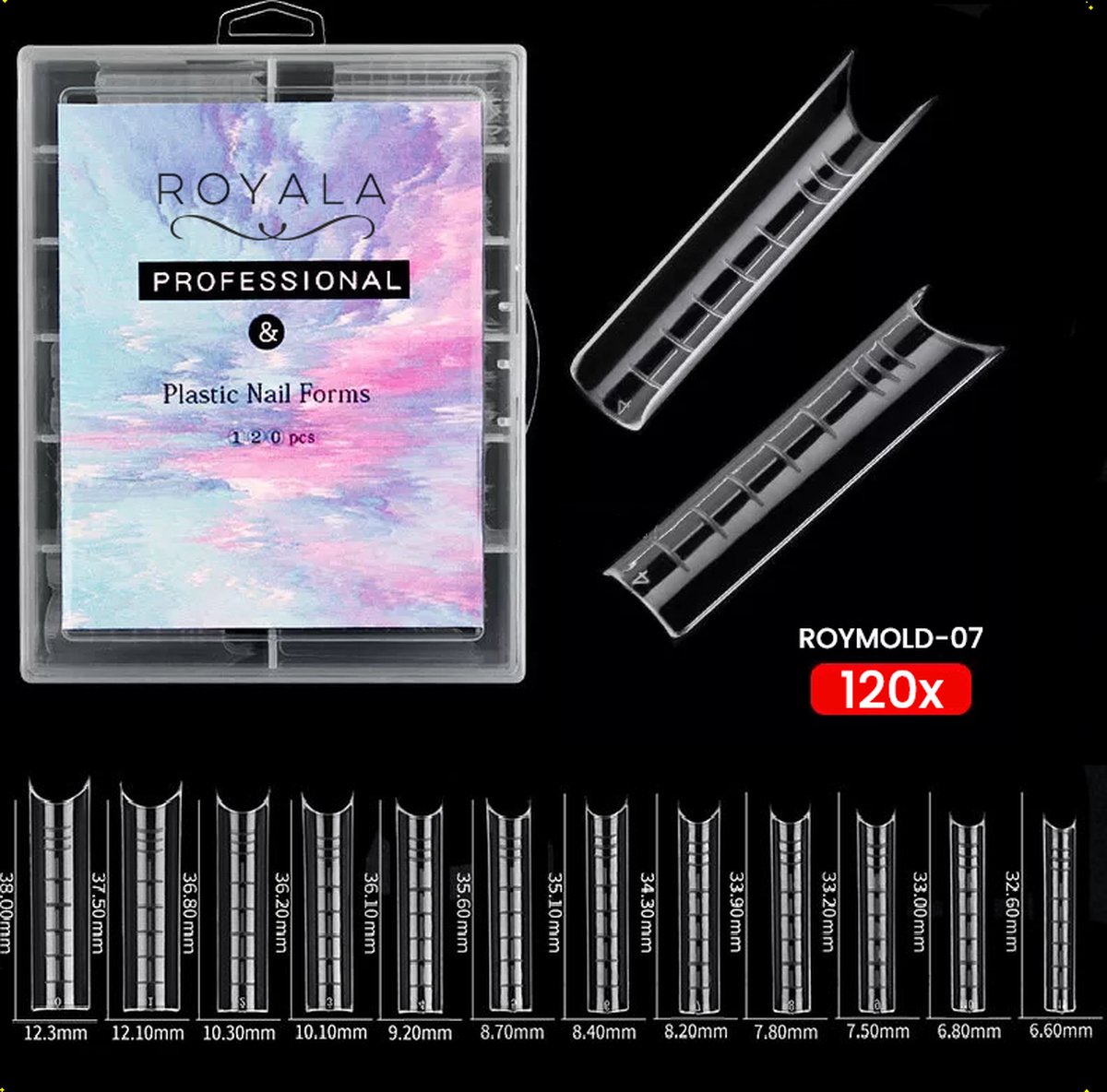 Royala mold07. Dual System Forms - Mold - 120 stuks - 12 maten in handige Tipbox - Polygel Tips - voor Polygel en Acrylgel - Mix System Forms - Polygel Tips - Royala Dual Mold Tips Line