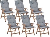 AMANTEA - Lot de 6 chaises de jardin - Marron foncé/ Grijs - Bois d'acacia