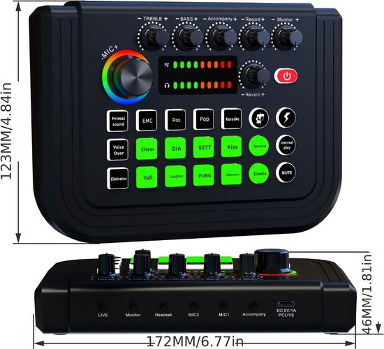 Table de mixage Audio - Console de mixage - DJ - Table de mixage - Gaming - Podcast - Avec Microphone