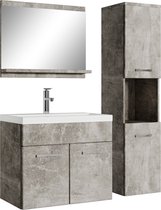 Lieu de baignade - Meuble salle de bain Montréal 60cm - Béton - Meuble sous lavabo avec miroir et meuble latéral