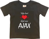 Amsterdam Kinder t-shirt | AJAX "Mijn hart klopt voor AJAX" | Verjaardagkado | verjaardag kado | grappig | jarig | Amsterdam | AJAX | cadeau | Cadeau | Zwart/wit/rood/wit | Maat 86/92