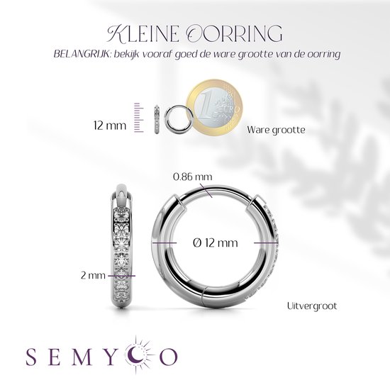 Semyco® Zilveren Oorbellen Dames - Oorringen Zilver - Witgouden Klapoorringen 12 mm KLEIN - Moederdag - Cadeau Voor Vrouw - Nova Witgoud - Semyco