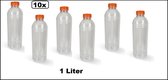 10x Flesje PET helder 1000cc met oranje dop - vernieuwd 3,8 cm x 24,5 cm- gerecycled PET drinken jus sinas cola sappen dranken