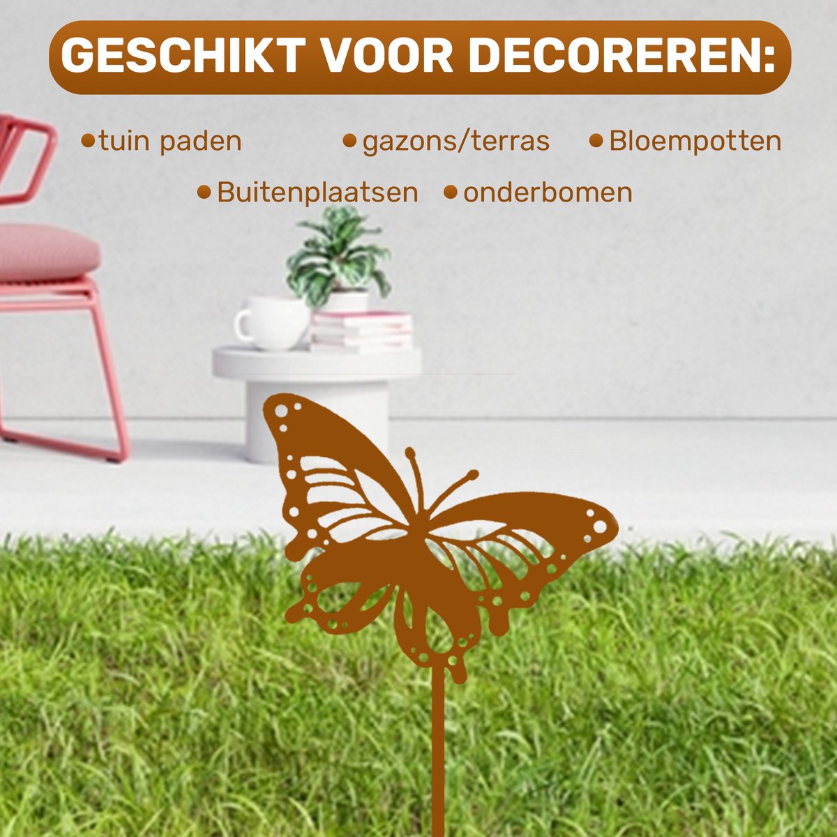 Tuindecoratie- Cortenstaal-Tuinsteker-Tuinbeeld-Tuindecoratie voor buiten-Vlinder-Vlinder decoratie -1.5 mm Dik- Metalen Tuindecoratie-1 stuk