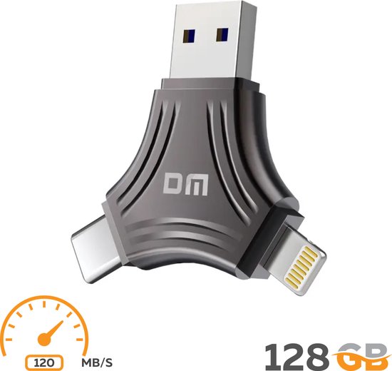 Clé USB 128 Go (rapide) - 3 en 1 - Clé USB stockage iPhone - Lightning - USB  C - USB