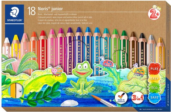 STAEDTLER Noris Junior Matite Colorate 3 In 1 – 4 Colori Neon + Temperino, Per Bambini Dai 3 Anni, Lavabili E Solubili In Acqua
