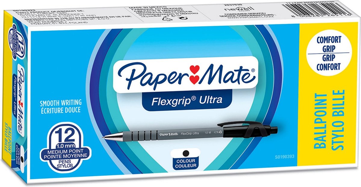 Paper Mate Flexgrip Ultra stylo bille rétractable, pointe moyenne 1 mm -  noir