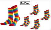 5x Paar sokken gestreept regenboog 36-41 - Thema feest party disco festival partyfeest carnaval optocht
