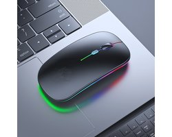 Matte Zwart Draadloze oplaadbare RGB muis- geluidloze klik - Voor Pc Ipad Laptop Mobiele Telefoon_ergonomisch - bluetooth - soft-touch muis - Matte Zwart - RGB LED light