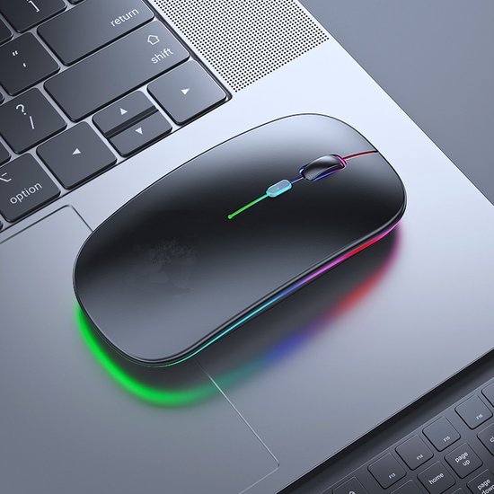 Matte Zwart Draadloze oplaadbare RGB muis- geluidloze klik - Voor Pc Ipad Laptop Mobiele Telefoon_ergonomisch - bluetooth - soft-touch muis - Matte Zwart - RGB LED light