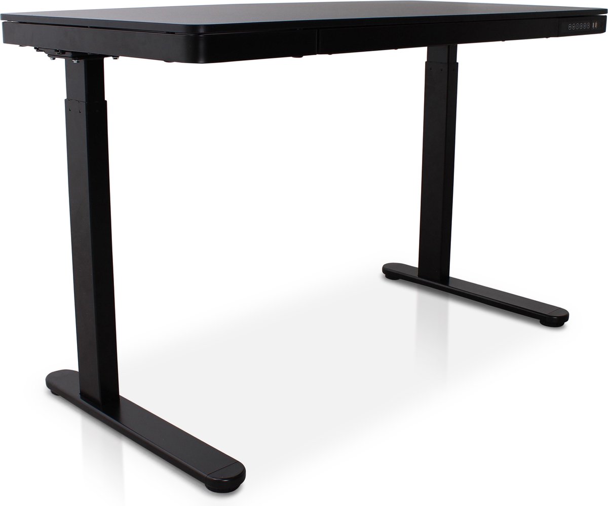 Multi Ratio Zit-sta Bureau Elektrisch Verstelbaar 120x60cm- Home Office - Elektrisch Bureau met lade en USB-aansluiting - Met geheugenstand - Zwart