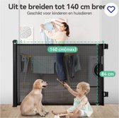 ZIZA Oprolbaar Traphekje met Vergrendeling Indicator - Tot 140cm Breed - Veiligheidshekje voor Baby Kinderhekje Hondenhek – Zwart