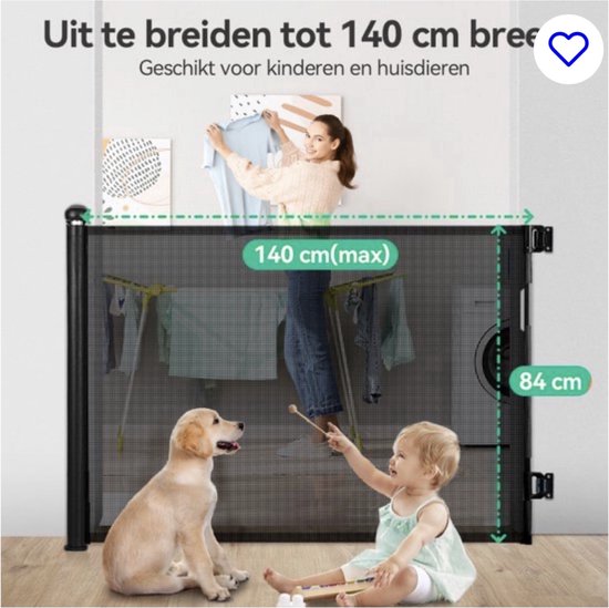ZIZA Oprolbaar Traphekje met Vergrendeling Indicator - Tot 140cm Breed - Veiligheidshekje voor Baby Kinderhekje Hondenhek – Zwart - ZIZA