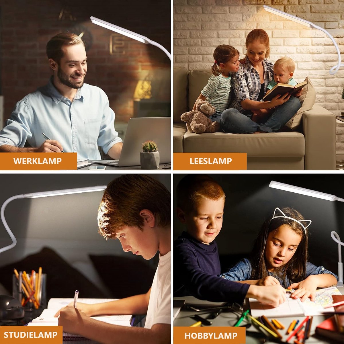 Lampen District® - LED Bureaulamp met klem - Oog beschermende - Hobbylamp - Flexibele Werklamp Wit- 3 Lichtstanden & 10 Helderheidsniveaus thumbnail 4