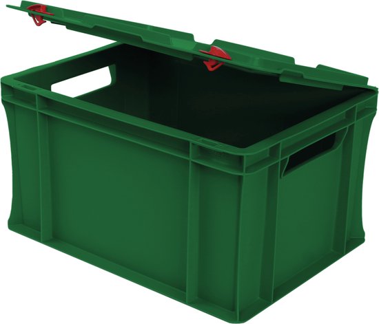 Foto: Alpac stapelbak met deksel opbergbak 400 x 300 x 240 mm 20l groen