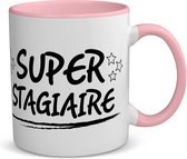 Akyol - super stagiare koffiemok - theemok - roze - Stagiair - stagiaire - werk - afscheidscadeau - verjaardagscadeau - kado - 350 ML inhoud