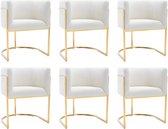 PASCAL MORABITO Set van 6 stoelen met armleuningen - Boucléstof en roestvrij staal - Wit en goudkleurig - PERIA - van Pascal Morabito L 60 cm x H 76 cm x D 56.5 cm