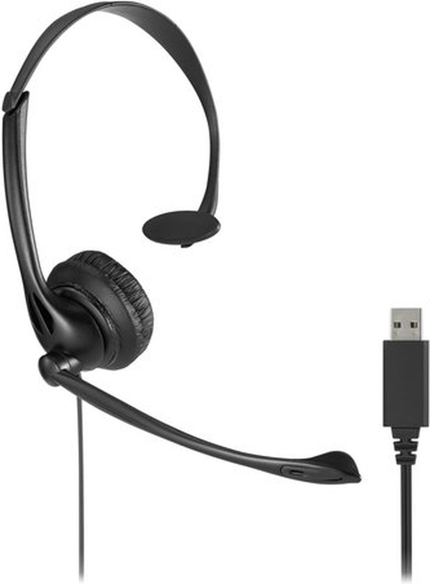 Kensington USB Mono Headset - Hoofdtelefoon met Ruisonderdrukkende Microfoon en Volumeregeling - Zwart