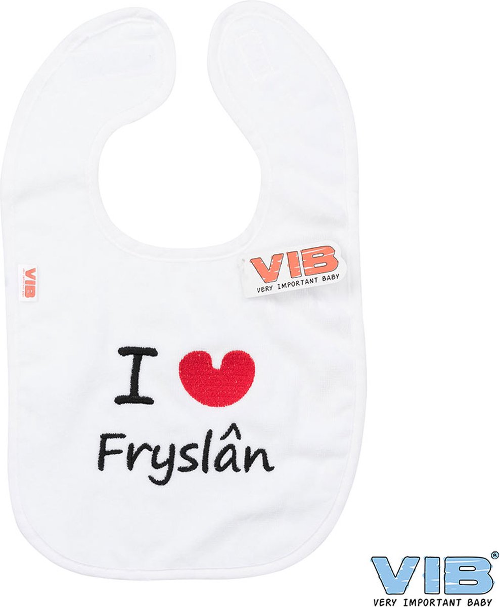Goedkoopste VIB® - Slabbetje Luxe velours - I LOVE Fryslân (wit) - Babykleertjes - Slabbetjes - zwangerschap aankondiging - baby aankondiging