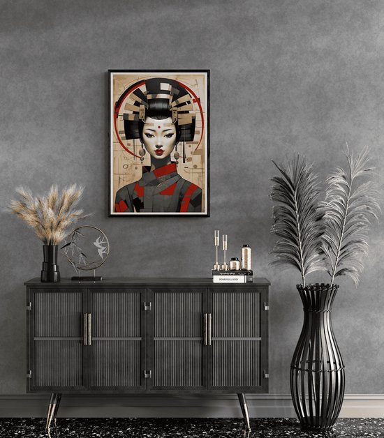 Affiche Orientale | Geisha Poster | Geisha dorée | Affiche intérieure | Affiche Style Oriental | Asie Poster | 61x91cm | Décoration murale | Affiche murale | MT | Convient pour l'encadrement