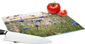 Planche à découper en Verres - 28x20 - Fleurs - Été - Bleuet - Blauw - Soleil - Nuages ​​- Planches à découper en Glas