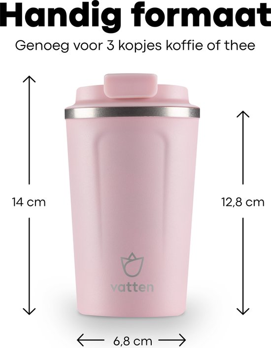 Vatten® Premium RVS Koffiebeker To Go - Lichtroze - 380ml - Thermosbeker - Theebeker - Vatten