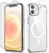 Podec Magsafe Hoesje Geschikt voor iPhone 12 - Met 3x Screenprotector + 3x Cameraprotector - Magnetisch met Ring Doorzichtig - Telefoonhoesje Transparant Case