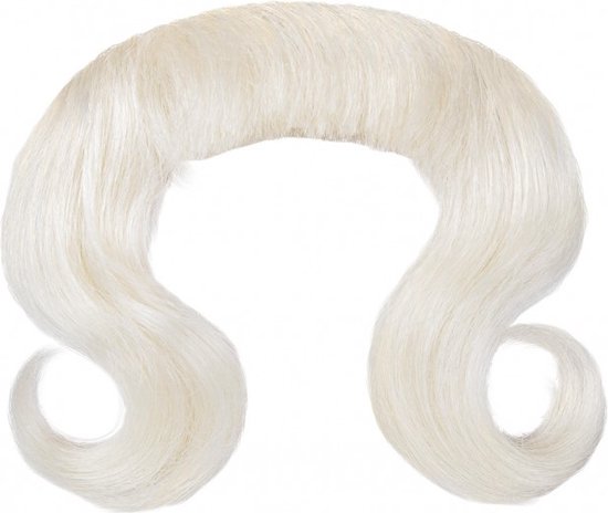 Witte Sinterklaassnor van synthetisch haar met krullende uiteinden.