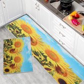 Keukenmatten en tapijten, staande matten, wasbaar 2-delige microvezel antislip tapijtset voor keukenvloer voor de gootsteen, gang, wasruimte, 43 x 75 cm + 43 x 150 cm.