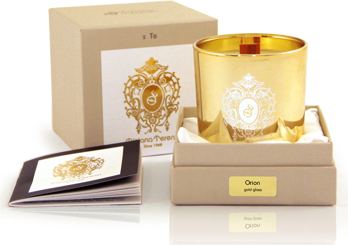 Tiziana Terenzi - Orion (Geurkaars met houten lont) | 170gr | 49 branduren | Luxe geurkaarsen | Goud glas | Interieur musthave | scented candle