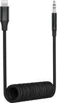 Spiraalsnoer Aux Kabel - Geschikt voor iPhone - 3.5mm jack audio naar 8 Pin - Uitrekbare Aux Kabel Auto, Koptelefoon, Speaker - Zwart