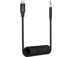 Spiraalsnoer Aux Kabel - Geschikt voor iPhone - 3.5mm jack audio naar 8 Pin - Uitrekbare Aux Kabel Auto, Koptelefoon, Speaker - Zwart