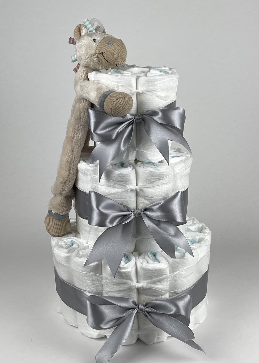Goedkoopste Chouette-Chouette | Luiertaart Neutraal | Kraamcadeau | Geboorte Jongen Meisje | Babyshower | Tuttle Horse Bright Grijs
