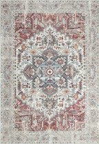 Vloerkeed perzisch look - 120x170 cm - oosters motief - vintage look - platbinding - katoenen achterkant - wasbaar - Elira by The Carpet