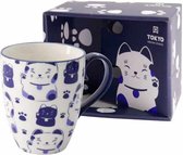 Tokyo Design Studio – Kawaii – Tasse Maneko avec boîte cadeau – Blauw– 8,5 × 10,2 cm 380 ml