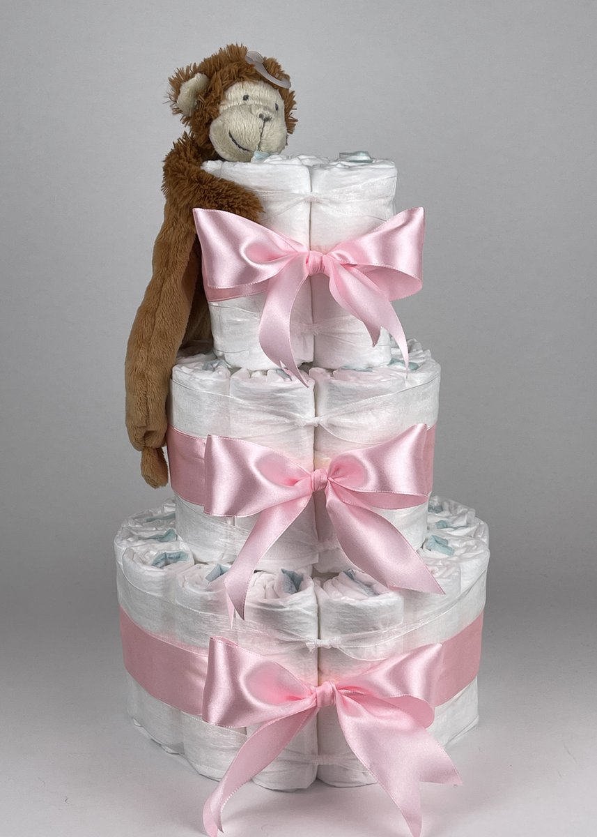 Goedkoopste Chouette-Chouette | Luiertaart Meisje | Kraamcadeau | Geboorte Meisje | Babyshower | Tuttle Aap Micha Roze