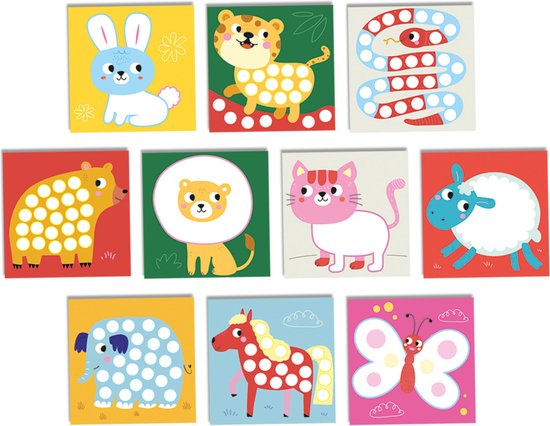 SES Creative - My First – Kunstwerk Stippen met Vingerverf - 3 kleuren vingerverf - 10 kleurplaten met dieren – Glutenvrije verf - makkelijk uitwasbaar – vanaf 1 jaar