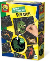 SES - Glow in the dark scratch - Dinos - 6 kaarten om te scratchen met houten stokje