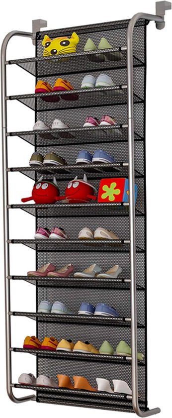 Schoenenrek Voor Over De Deur - 10 Niveaus Hangende Schoenenkast Schoenenorganizer Metaal Eetkamer Mat Wit 55 X 195 X 159 Cm