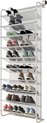 0 Schoenenrek voor boven de deur, schoenenorganizer, hangend schoenenrek, sterke metalen haken voor closet pantry (wit, 56 x 21 x 151 cm)
