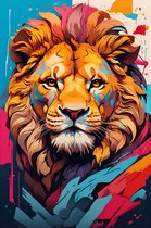 Poster Leeuw | Leeuwenkoning | Abstracte Kunst | Dierenposter | Leeuw Kleuren | Pop Kunst | 51x71cm | Wanddecoratie | Muurposter | MT | Geschikt om in te lijsten